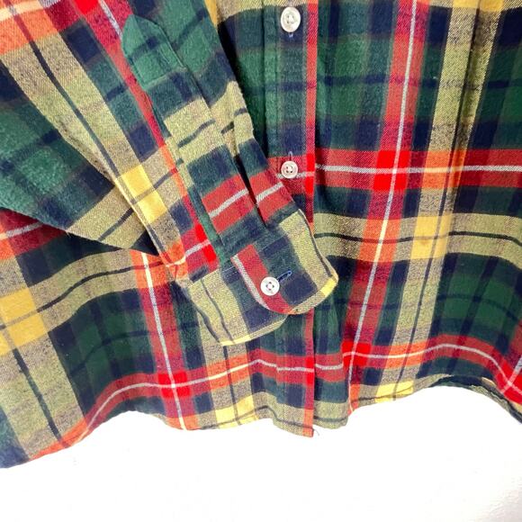 L.L.Bean Green Red Plaid 100% Cotton Flannel Button Down Women's Size 20 - Picture 3 of 11